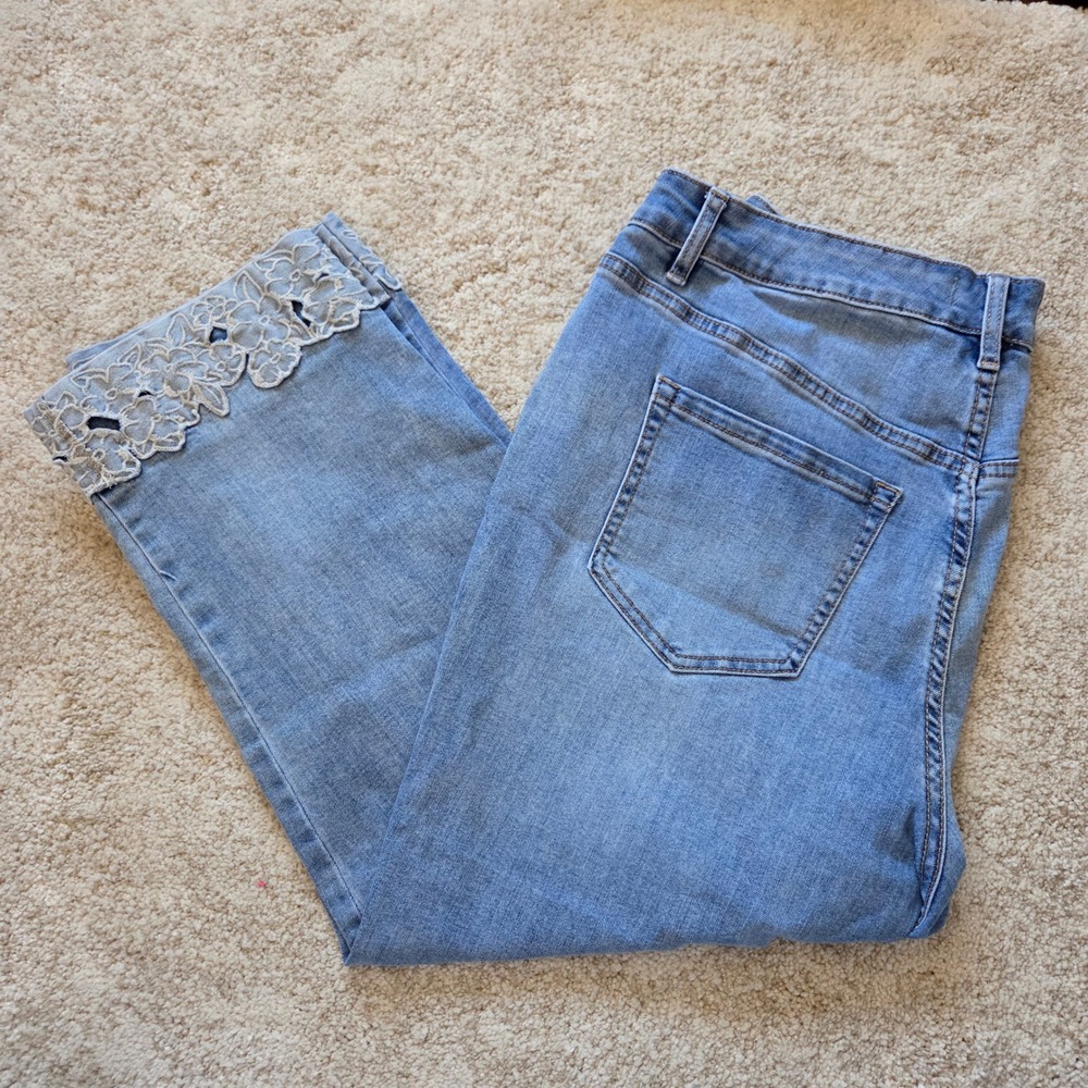 Lane‎ Bryant Flex Magic Waistband High Rise Straight Lace Trim Jeans Size 16